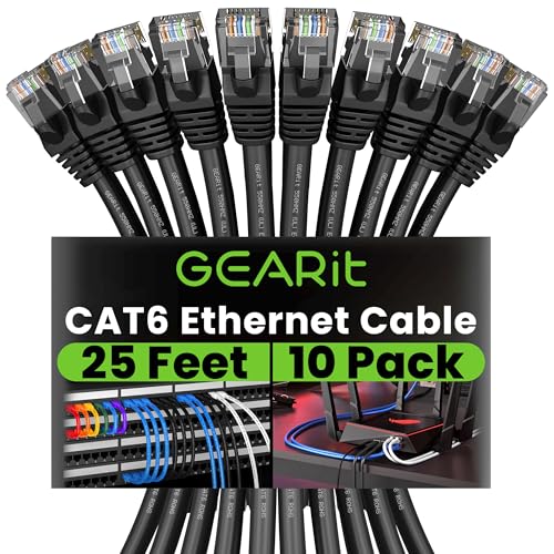 Alt Text for image 1: Close-up of GEARit Cat 6 Ethernet Cable with gold-plated connectors